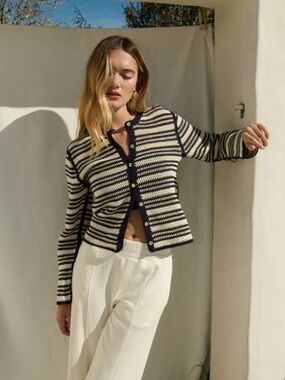 Courtney Crochet Cardigan ~ Seascape Stripe